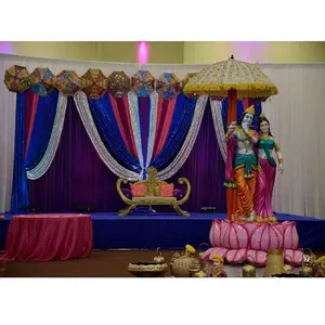 Garba noche decoración Radha Krishna etapa Gujarati boda Garba y Sangeet etapa de decoración boda increíble Radha Krishna etapa