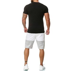 Conjunto deportivo de 2 piezas para hombre, traje de chándal multicolor, camisa de manga corta para entrenamiento, chándal corto, conjunto de ropa activa para salón - Product Image 3