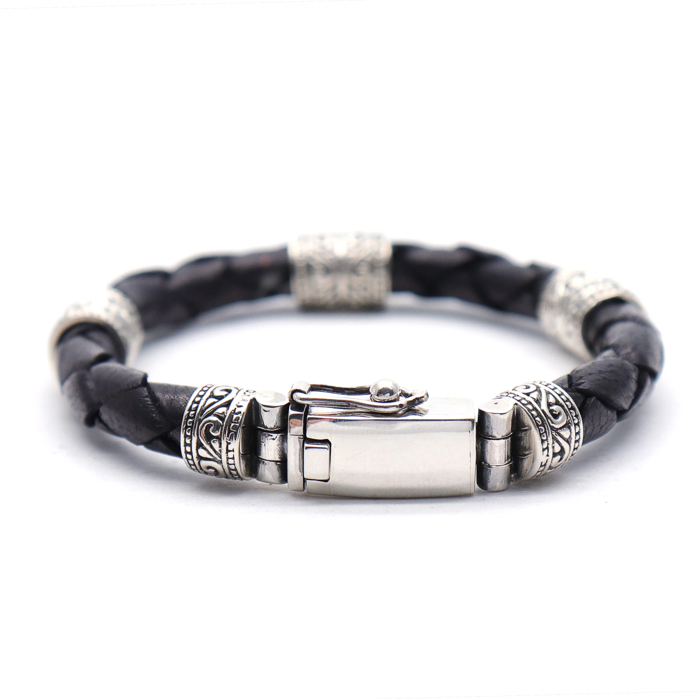 Handgemachtes Sterling Silber Armband Herren Echtes Leder Armband Made in Bali für Herren Modeschmuck Armband Herren schmuck