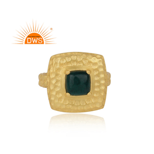 มือพื้นผิวชุบทองแหวนผู้ผลิตเครื่องประดับเงินธรรมชาติสีเขียวมรกตแหวนพลอยเครื่องประดับผู้ค้าส่ง - Product Image 2