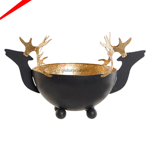 Modern Design Round Black and Gold Metal <b>Serving</b> <b>Bowl</b> with Reindeer Design Style Food <b>Salad</b> <b>Serving</b> <b>Bowl</b> Decoration - Product Image 1