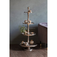 Soporte de pastel de plata de lujo, 4 niveles, plato de pastel y herramientas de servidor y decoración del hogar para boda, logotipo personalizado dorado