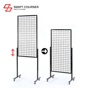 Panel de malla de alambre de metal negro rack piso bolsa de red spinner pantalla para tienda de venta al por menor