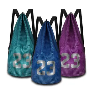 Fashion polyester mesh sport gym drawstring bags round golf webbing backpack with hanging pocket