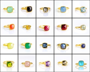 Aqua calcédoine-ensemble de lunette en forme de coussin, Vermeil doré, bague en argent Sterling 925, taille de la pierre 10mm, bague en argent 925 - Product Image 6