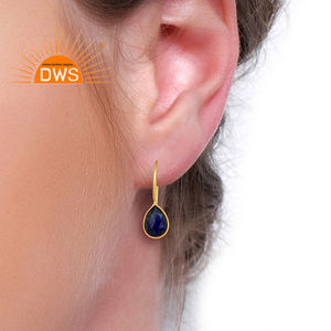 Lapislázuli Piedra preciosa Chapado en oro Plata esterlina Gancho Pendiente Proveedor de joyas Colección clásica - Product Image 4