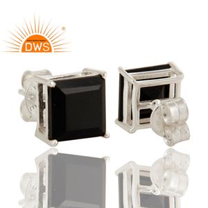 Boucles d'oreilles noires en argent Sterling 925, forme carrée, pierres précieuses, pour femmes, fabrication de bijoux - Product Image 2