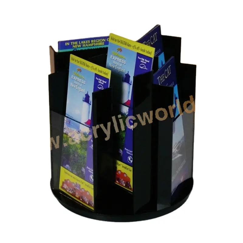 Customized 6 Pocket Rotating Acrylic Countertop Brochure Holder