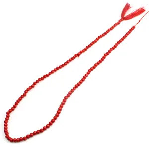 Perles de corail rouge de Taïwan, qualité AA, cabochon rond de 3 mm, 27,40 carats, collier de 15 pouces - Product Image 1