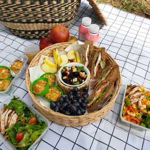 Elegante plato de servicio de jacinto de agua tejido con chip y plato de inmersión con cuenco de cerámica y tapa Bandejas DE SERVICIO DE jacinto de agua - Product Image 3