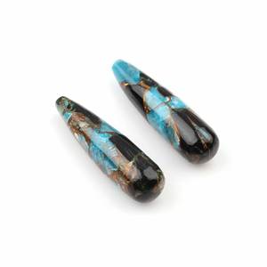 Piedras Preciosas de Turquesa Kingman Azul Negro Cobre, Briolette Lisa, Perforadas, de Cuarzo Natural de 9x30mm, las Más Vendidas - Product Image 2