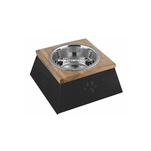 Cvnc — ensemble de 3 bols à aliments et eau pour chiens, en bois et en acier, grands et petits, pour animaux domestiques, vente en gros, fournisseur de couronne indienne - Product Image 6