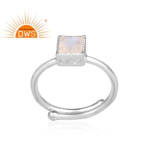 Anillo cuadrado con piedra lunar de arco iris para niñas, joyería llamativa, fabricante de joyería - Product Image 2