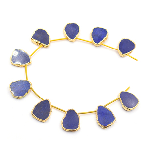 Blue <b>Sapphire</b> 15 to 17 MM Uneven Shape Side Drilled <b>Gold</b> Plated 10 Beads Strand - Product Image 4