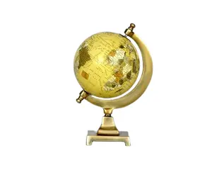 Moon Shape Antique Gold Stand Metal World Globe Handcrafted Plastic Rotating Educational Earth Desk Globes of World Map