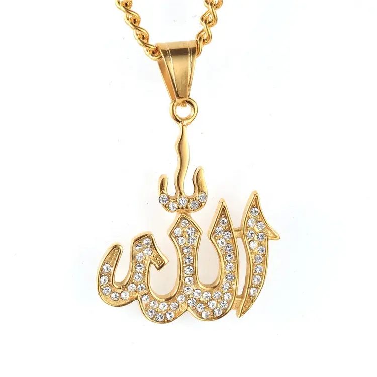 Islam religious Jewelry customization Arab Muslim ornament necklace of the Koran Allah gold inlaid diamond pendant