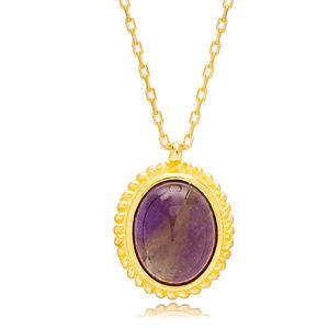 Colgante de plata de ley 925 con piedra amatista ovalada, elegante, turco, hecho a mano - Product Image 1
