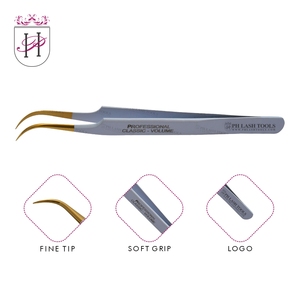 Super Quality Light Curved Eyelash Extension Tweezer Tip Gold and White Private Label, Fine Curved Eyelash Extension Tweezers - Product Image 6