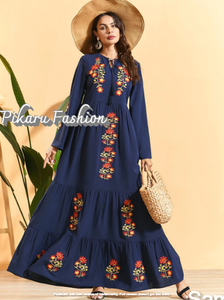 Maxivestido largo tradicional de manga larga, bordado Floral, hecho a mano - Product Image 5