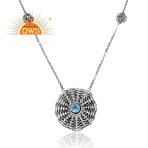 Round Weaving Designer Silver Necklace Blue Topaz Gemstone Necklace Antique Oxidized Jewelry Manufacturer - Product Image 2