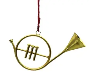 Metal altın yuvarlak yüksek kaliteli noel asılı trompet süs yılbaşı ağacı süsleme