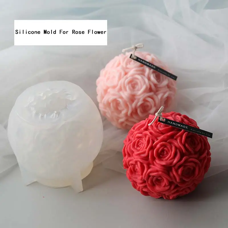 3D Grote Handgemaakte Casting Wedding Romantische Decoratie Diy Bloem Vormgeven Kaars Rose Bal Siliconen Kaars Schimmel