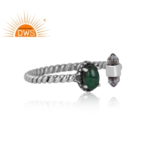 Bague en argent Sterling 925 pour femmes, fabrication de bijoux, anneau empilable, pierre précieuse naturelle, diamant et émeraude, hibouver - Product Image 3