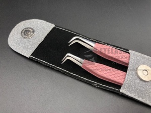 Pince à cils en acier inoxydable solide rose rose pince à épiler pour extension de cils à 90 degrés enduite de poudre durable - Product Image 2