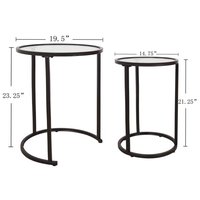 Ensemble de tables d'appoint gigognes modernes et traditionnelles en métal noir mat avec revêtement poudré, 2 plateaux en verre, pour salon et chambre à coucher