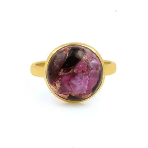 Hot Selling Latest Women Jewelry Purple Black Copper Dahlia Turquoise Stone 18k Gold Plated Sterling Silver Round Ring Jewelry
