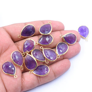 Colgante de Amatista con Base en Forma de Pera, Bisel de Plata, Chapado en Oro, para la Creación de Joyas - Product Image 4