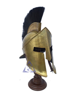 Casque d'armure de roi médiéval grec en acier métallique antique, 100% fait main, design professionnel, décoration d'intérieur, plume noire, pour jeu de rôle