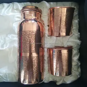 现代带镜子饮用铜水瓶成品纯铜水瓶34盎司带盖铜瓶水