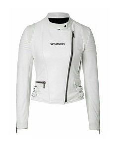 Top Qualité Blanc 100% Renard En Cuir Zip près Unisexe Motard Veste disponible dans toutes les Couleurs de cuir - Product Image 1