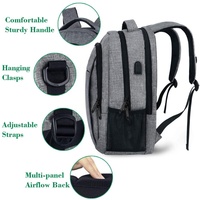 Sac à dos pour ordinateur portable de voyage, sac d'ordinateur gris fin et durable antivol pour affaires avec port de charge USB