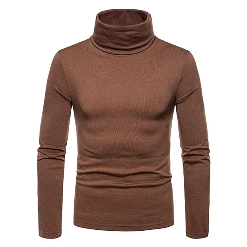 Fashion Men Turtle Neck Top Solid Color Long Sleeve Turtle Neck Bottoming Top For MenのClothing Shirts