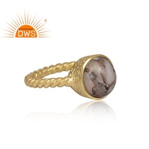Mojave <b>Opal</b> Gemstone Bezel Set 925 Sterling Gold Plated <b>Silver</b> Twisted Handmade Classic <b>Ring</b> Jewelry Manufacturer - Product Image 3