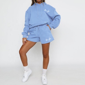 Conjunto de dos piezas con capucha y pantalones cortos de mujer a la moda con logotipo personalizado para ropa de niña - Product Image 5