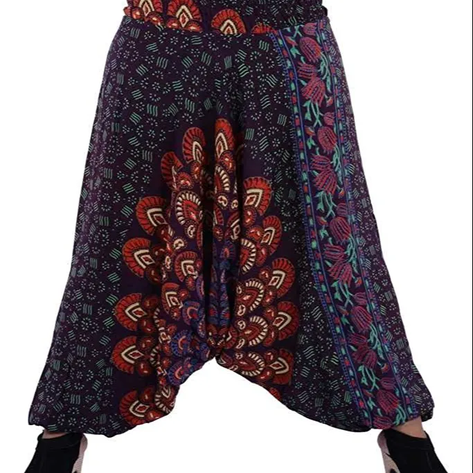 여성 인도 Boho 히피 바지 하늘색 만다라 하렘 Romper 바지 크기 느슨한 집시 히피 헐렁한 바지 Afghani 유니섹스