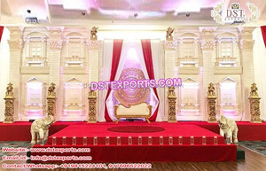 Gran tema dorado, configuración de escenario de fibra Rajwadi para boda real, boda musulmana, decoración de escenario Mahraja para celebraciones de boda - Product Image 4