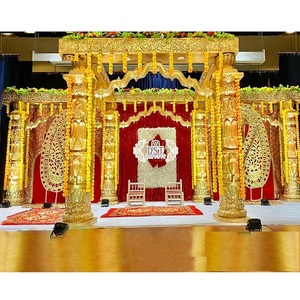 Mandap en or en forme de visage d'éléphant pour mariage indien, décoration de mandap pour mariage indien Gujarati, mandap doré pour mariage indien traditionnel aux États-Unis et au Royaume-Uni - Product Image 1