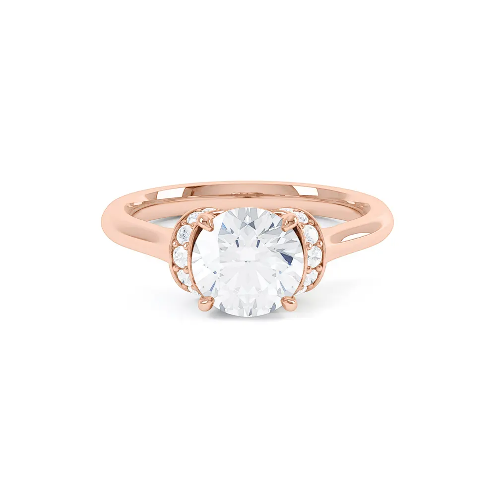 14k Solid Rose Gold Unique Style Diamond Side Stone Engagement Ring Bridal Wedding Ring White Round Shape Diamond Ring by Ritzin