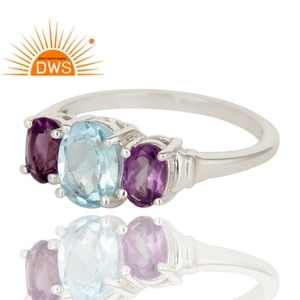 Bague en argent Sterling 925, fabricant de bijoux, pierre précieuse, améthyste bleue, topaze, fabrication de bijoux - Product Image 2