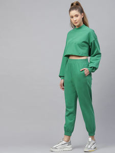 Conjuntos de ropa de invierno de dos piezas para mujer, Tops cortos y sudaderas con capucha de colores sólidos, pantalones de chándal, conjuntos de chándal de 2 uds ecológicos - Product Image 2