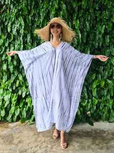 Taille libre 100% coton Tie Dye Kaftan Floor-Length Boho Beach Manches longues Casual Summer Wear for Plus-Size Women Indian - Product Image 5