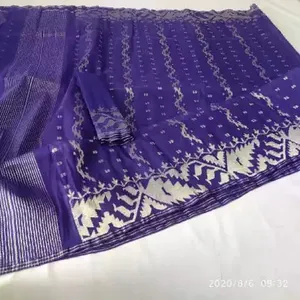 Классическое фиолетовое сари Dhakai Jamdani из хлопчатобумажной ткани ручной работы из бангладеш