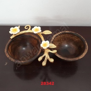 Bol décoratif en bois et en métal, fleur de noël, service - Product Image 1