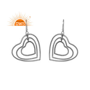 New <b>Heart</b> Shaped Design Dangle <b>Earrings</b> Jewelry Wholesaler Oxidized 925 <b>Sterling</b> <b>Silver</b> Dangle <b>Earrings</b> Birthday Jewelry - Product Image 1
