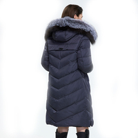 Manteau long parka décontracté pour femme de qualité supérieure, avec col en fourrure de renard véritable et boutons recouverts, garni de plumes de haute qualité