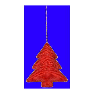 Ornement de Noël suspendu en forme d'arbre avec des perles rouges - Product Image 1
